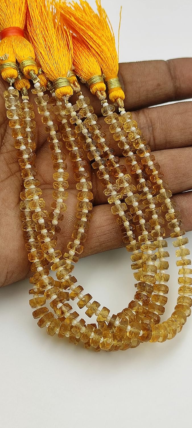 Hanumat Gems Lot of 5 Strands Natural Citrine Quartz Faceted Heishi (Tyre) Gemstone Beads,Citrine Faceted Beads,Citrine Tyre Beads,Citrine Heishi Tyre Beads,7.00-8.00 MM Beads,8 Inches Strand.