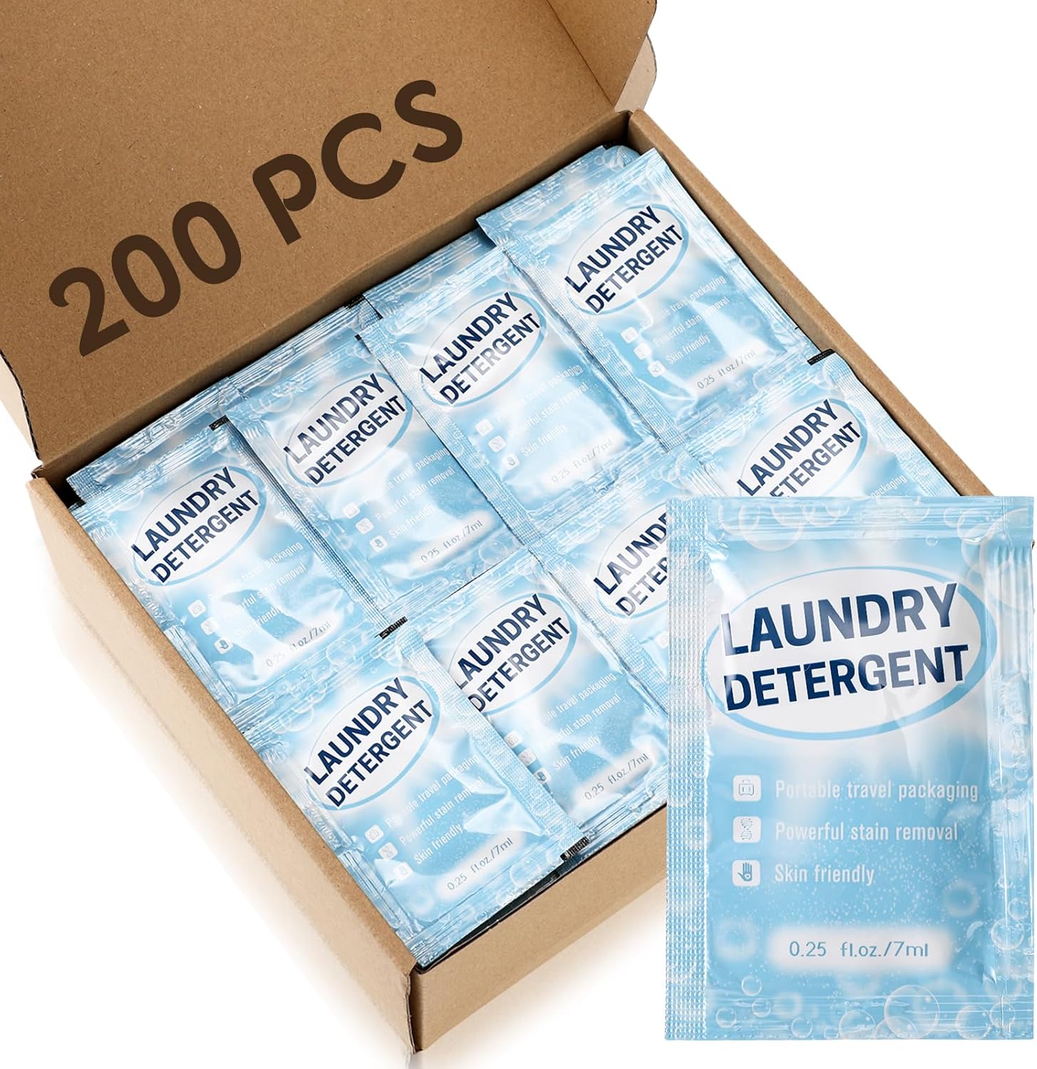 Leelosp 200 Pcs Individual Travel Laundry Detergent Bulk Travel Size Laundry Detergent Packets Portable Single Use Liquid Soap for Traveler Hostel Essentials Cleaning