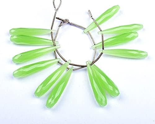 35mm 3 Matched Pair Prehnite Chalcedony Quartz Faceted Long Tear Drops Briolette Beads