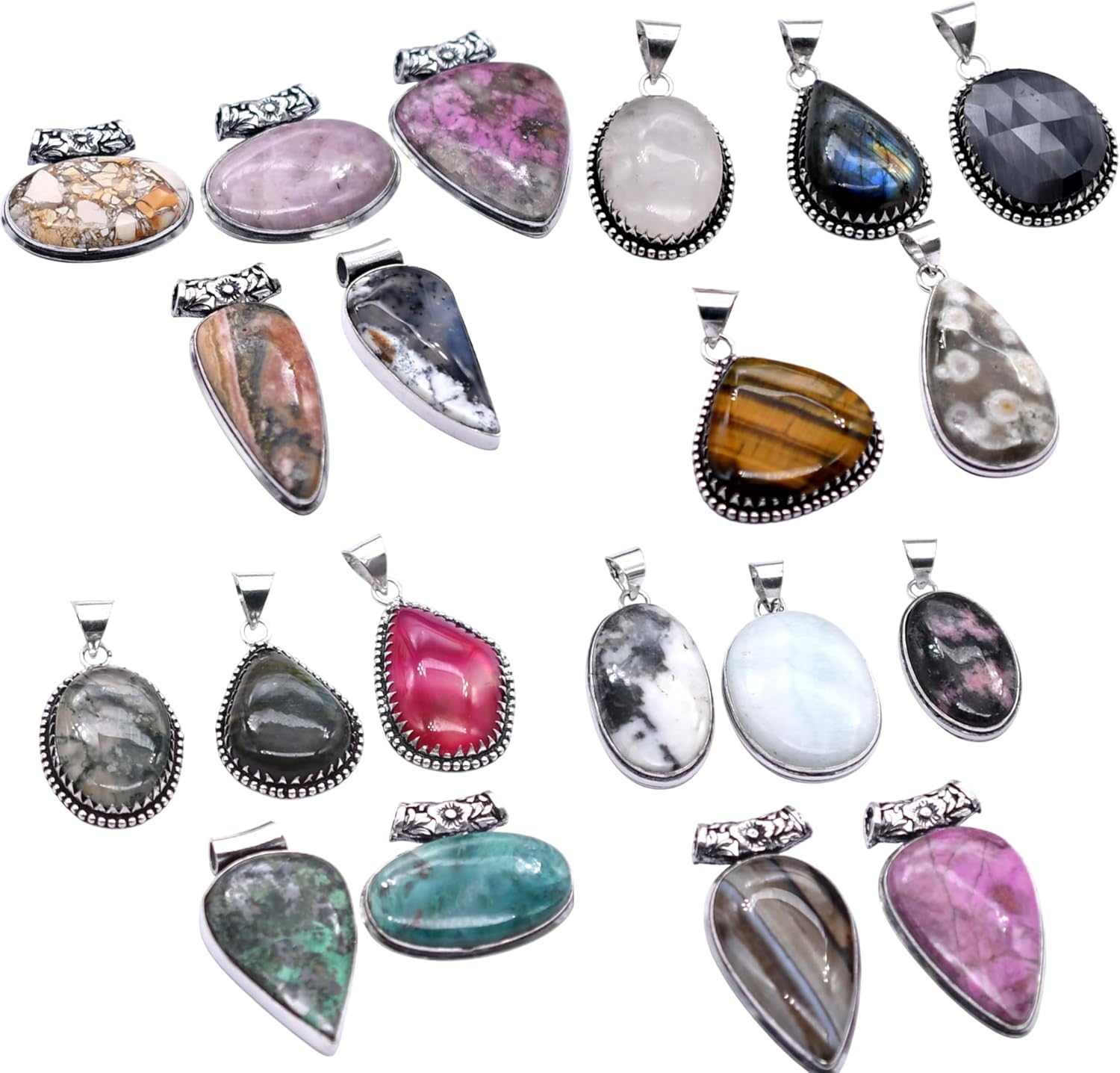 Any 100 PCS Mix Gemstones Handmade Pendant Silver Plated Mix Lot P 9230 P 9230