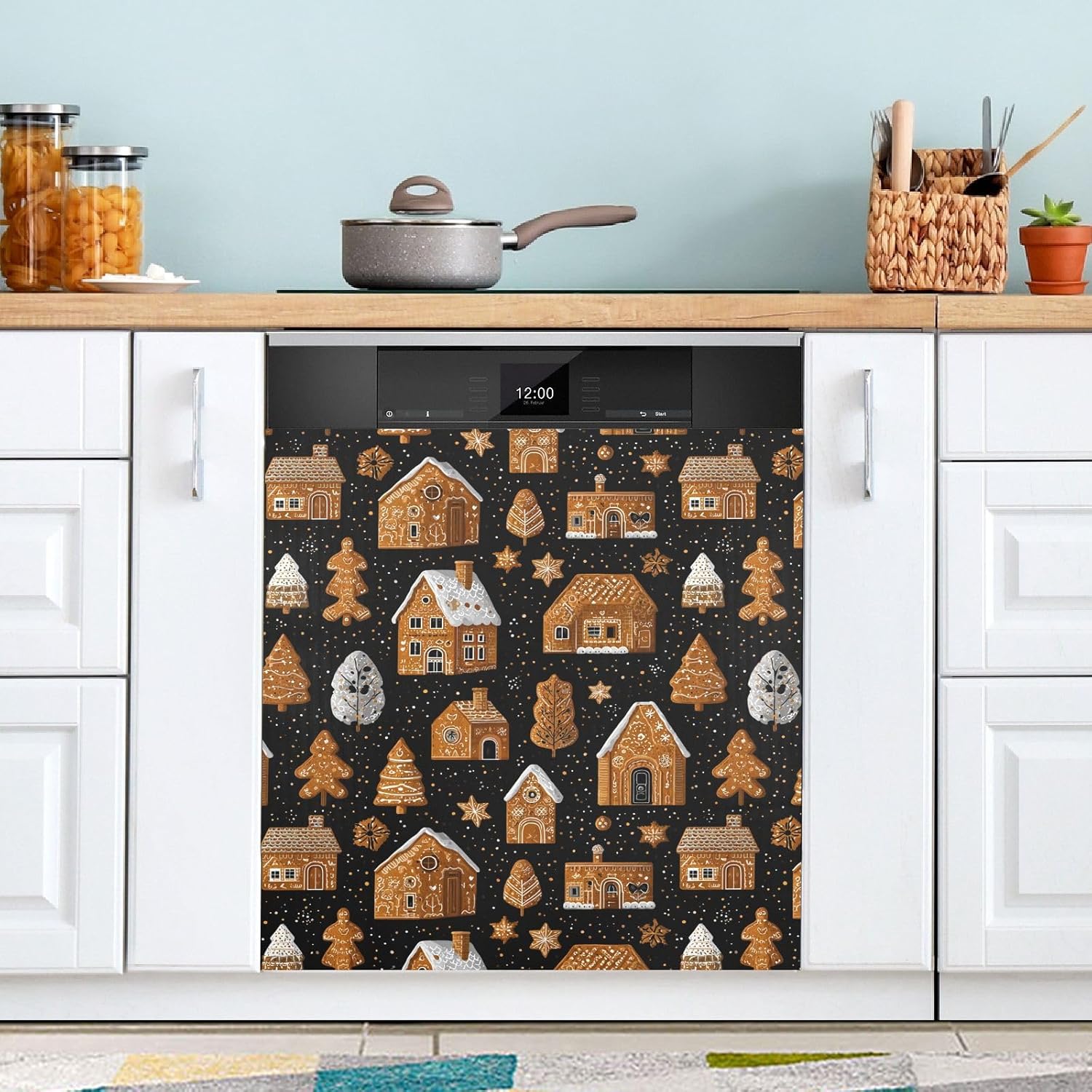 Pfrewn Christmas Winter Magnetic Dishwasher Cover Christmas Xmas Cute Gingerbread Man (54) Fridge Door Covers Kitchen Decal Vinyl Panel Decorative Refrigerator Laundry Appliances 23x26in