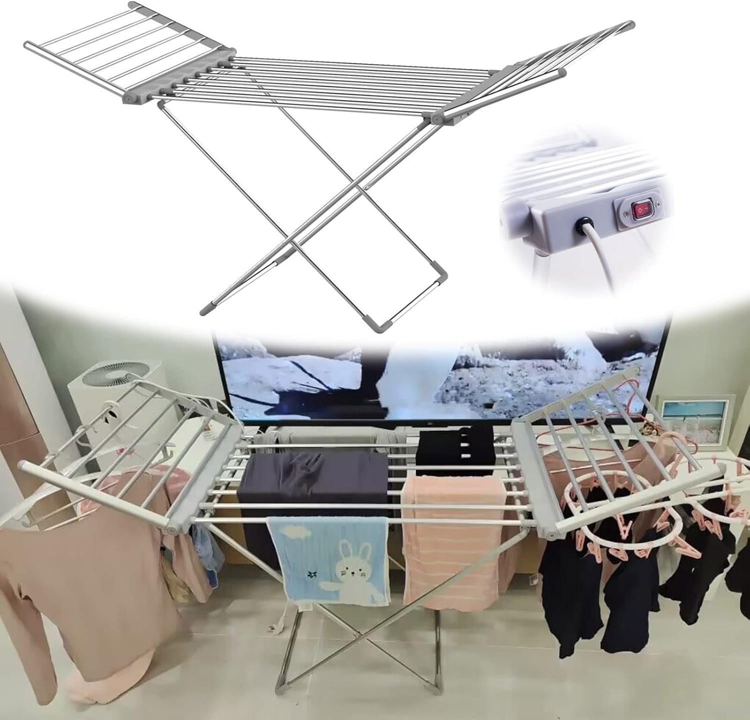 20 Bars Winged Electric Clothes Airer Dryer Home Clothes Drying Rack Heated Horse Rack,Folding Fast Laundry Drying Saves Energy 230W