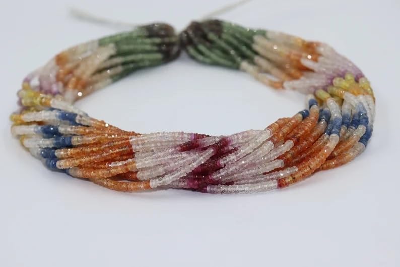 Multi Sapphire Faceted Tyre Shape Beads 3.5-4MM Multi Rainbow Sapphire Wheel Cut Beads Strand for Jewelry Making