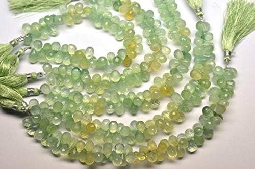 2 x 8 Inch 9-11mm Natural Multi Color Prehnite Faceted Tear Drop Briolette Beads Strand Code-HIGH-58902