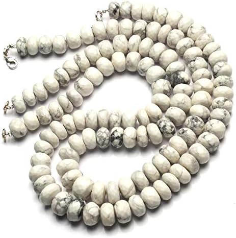 Natural Gemstone White Howlite 10 to 11MM Size Faceted Rondelle Beads Necklace 17 Inch Full Strand Complete Necklace