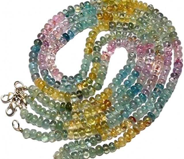Hand_Crafted Natural Multi Aquamarine Smooth Rondelle Beads 26Inch Long YO-NECK- 25858