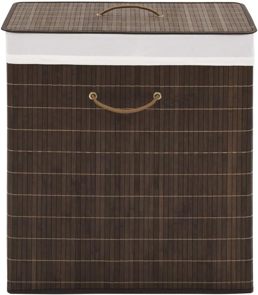 Bamboo Laundry Bin Rectangular Dark Brown with Removable Liner and Foldable Design for Home Organization and Storage