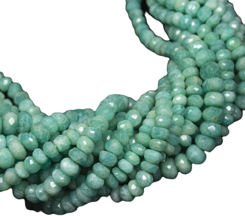 13 inch Strand of Natural gem Green Amazonite, 7-8mm Rondelle Faceted Beads for DIY Jewelry Making. | Beads_04015