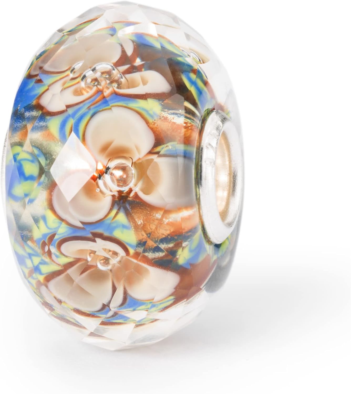 Trollbeads 1p Cream-colored Glass Round Bead for Jewelry Making, Wildflowers Design