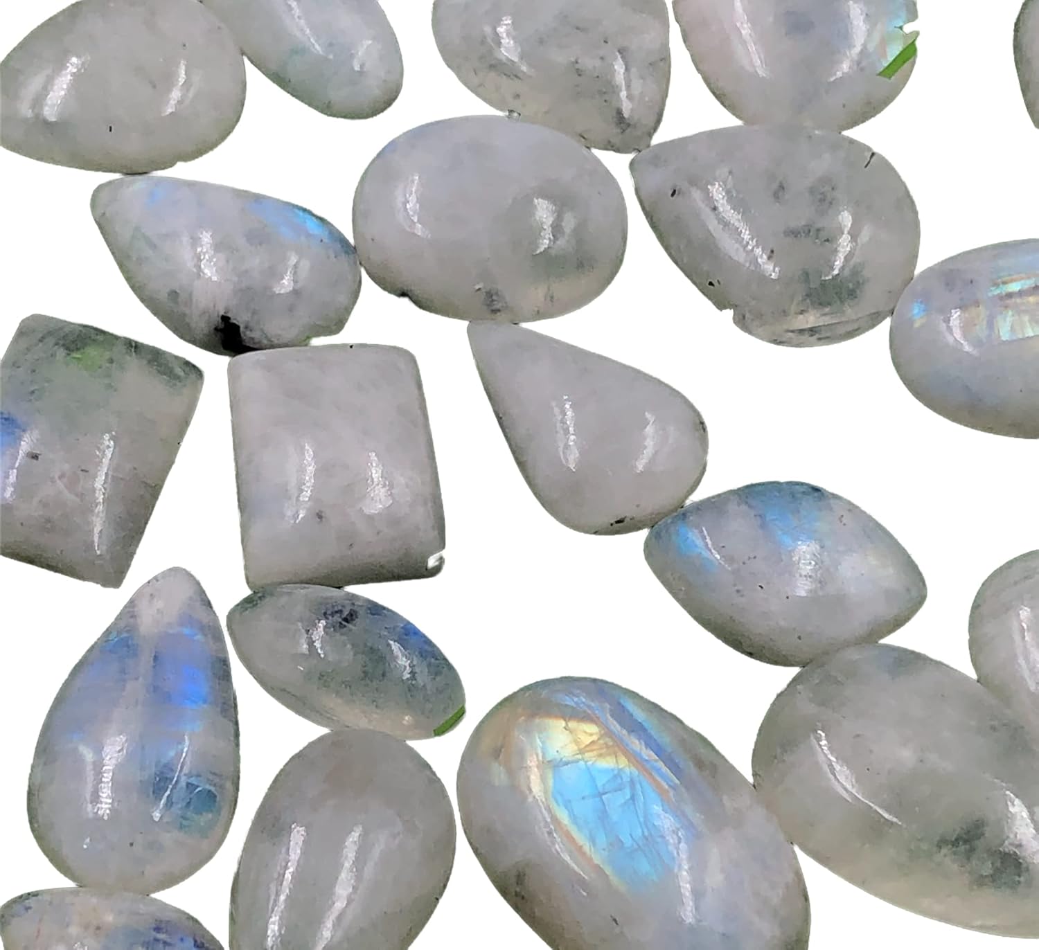 Natural WHITE RAINBOW MOONSTONE Gemstone Loose Cabochon Lot For Jewelry Making, Loose Gemstone For Ring, Earring & Pendant Necklace, Jewelry Making Cabochons, Healing Gemstones