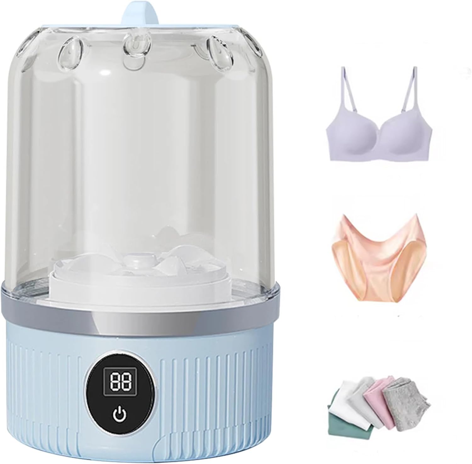 Upgraded Portable Mini Washing Machine - Rechargeable Cordless, Laundry Cup for Underwear, Bra, Socks - Compact Underwear Washer (Blue)