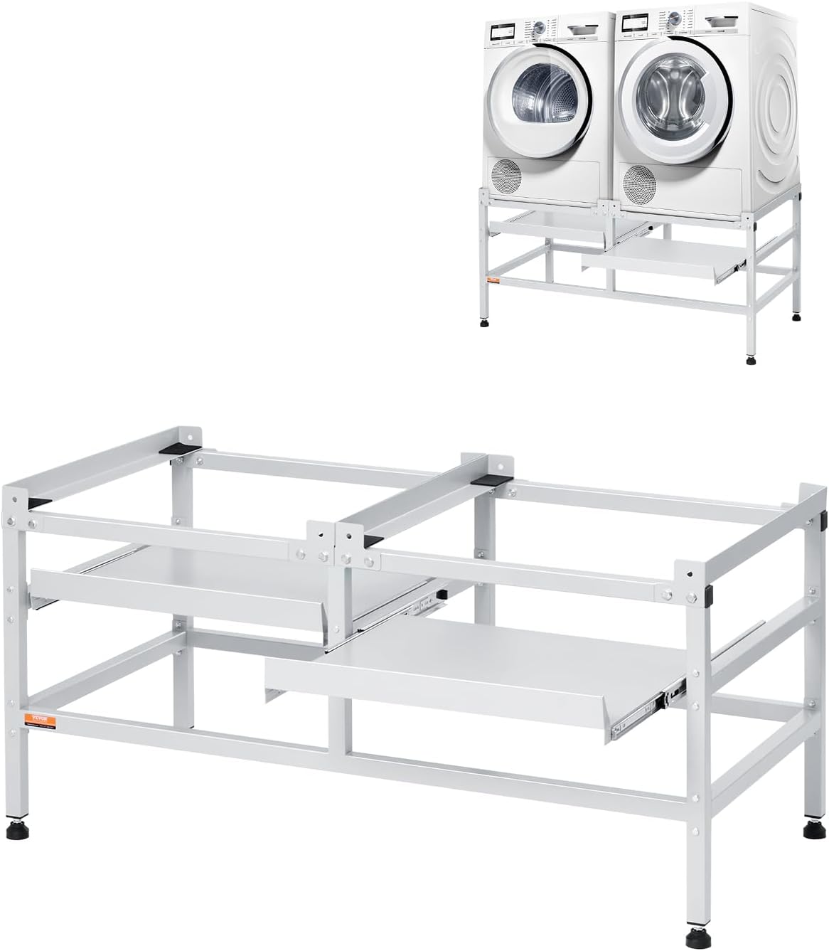 VEVOR Washing Machine Stand, 48.5x25-Inch Washer Laundry Pedestal, 590LBS Load Capacity Washer And Dryer Pedestal Base with Double Trays, 4 Adjustable Feet for Lifting Washing Machines, Carbon Steel