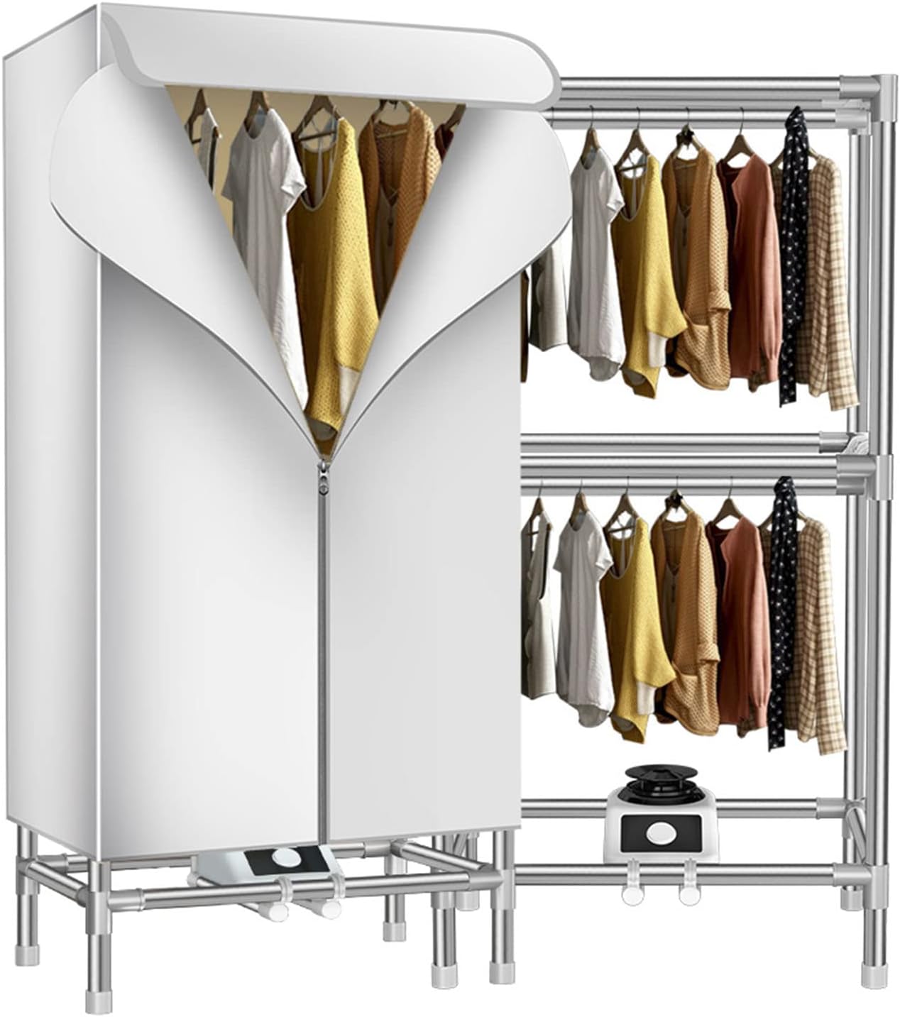 Electric Clothes Dryer, Portable, 1500W 2-Tier Electric Clothes Rack Airer Indoor Heated with Cover,Timer, Folding Hot Air Wardrobe Drying Rack Laundry for Home and Dorm The New