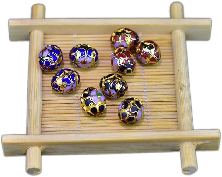10pcs Multicolor Fine Cloisonne Enamel Oval Gold Beads for Jewelry Making Accessories Traditional Handcrafts Copper tire Part Supplier (Mixed Color (10 pcs))