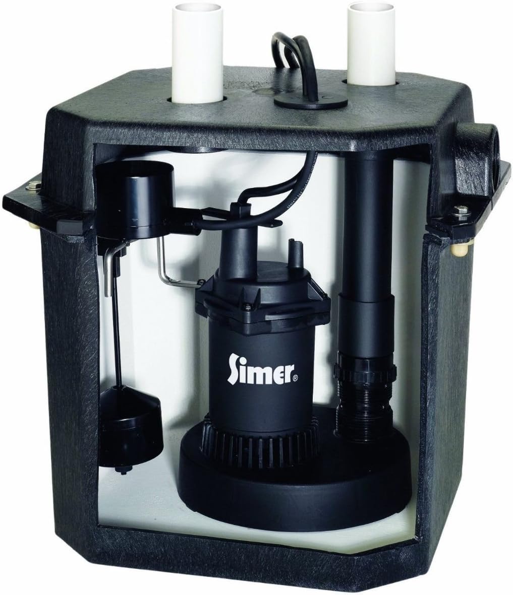 Simer 2925B Self-Contained Above-Floor Corrosion-Resistant Sump/Laundry Sink Pump, 1/4 HP, 115V, 1-1/2