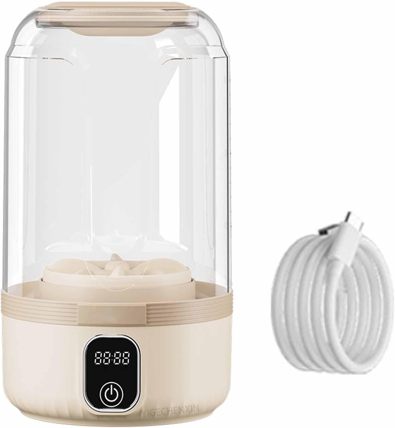 Portable sock washing cup, With timing function Cordless Mini Underwear Washer 1.5L large-capacity washing machine for Living alone (white),Beige