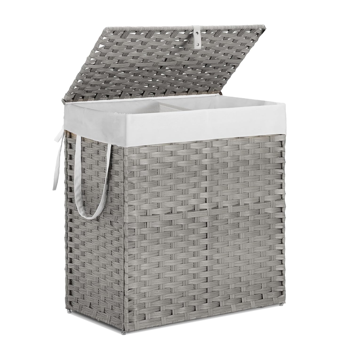 Woven Laundry Basket with Lid, Large Hamper with Removable and Machine-Washable Liner, Foldable Rattan Clothes Hamper, Sturdy Steel Frame, Odor Control, 110L Capacity, Dove Gray
