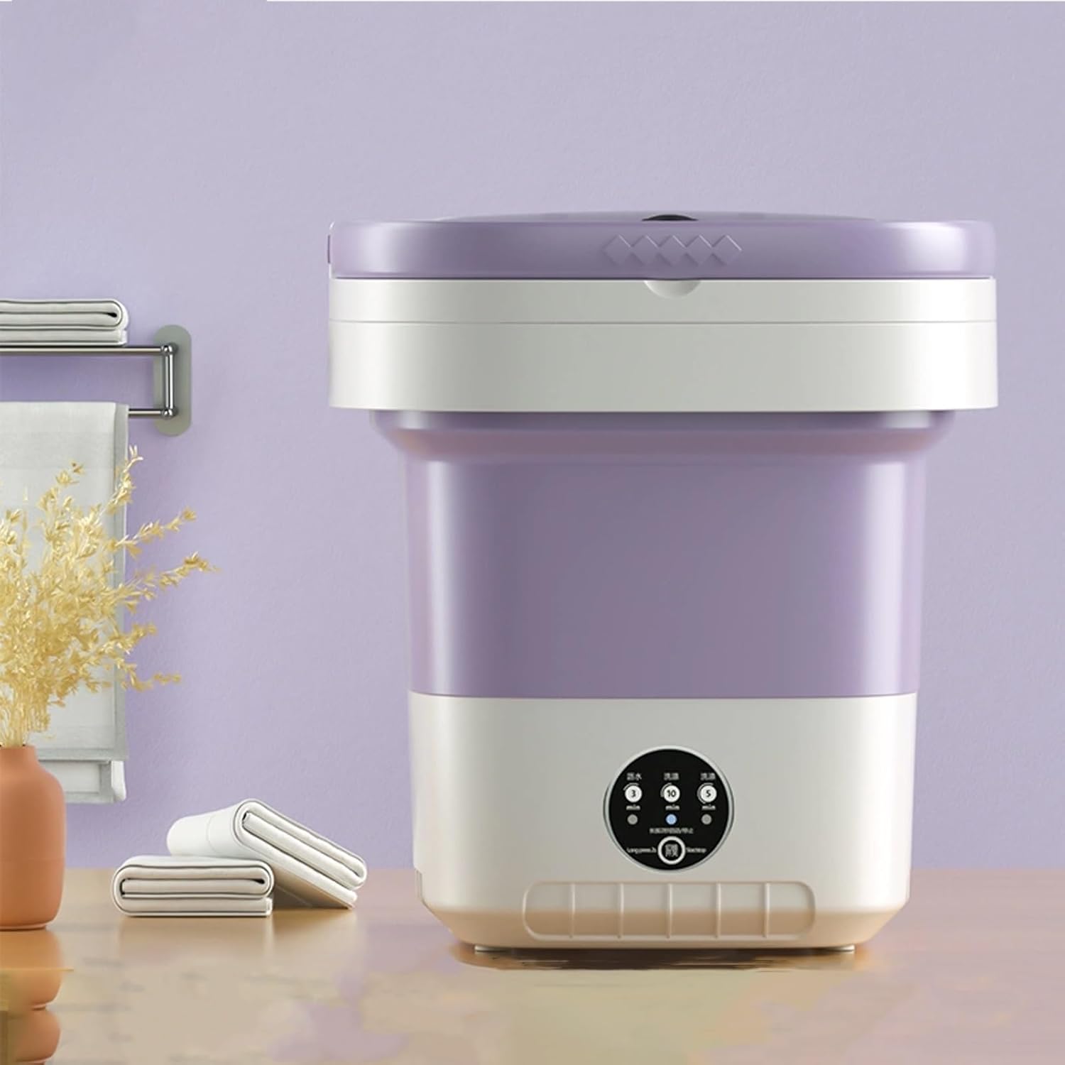Portable Washing Machine, Mini Foldable Washer with Dryer, Small Collapsible Washer with Deep Cleaning of Underwear, Baby Clothes and Small Clothes for Apartments, Dormitories(Purple,17L)