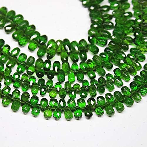 Chrome Green Diopside Faceted Briolette Tear Drop Gemstone Craft Loose Beads Strand 6 Inch Long 6mm 7mm Code-HIGH-2119