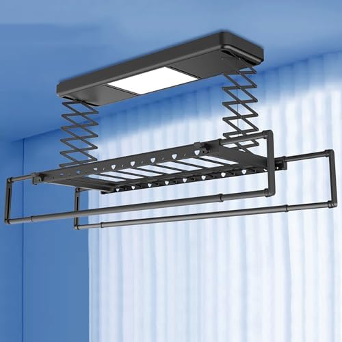 Ceiling Clothes Dryer Aluminium and Steel Electric Clothes Dryer with Remote Control,Electric Clothes Drying Rack Ceiling Mounted with Remote Control - Aluminium Hanging Racks for Clothes, W