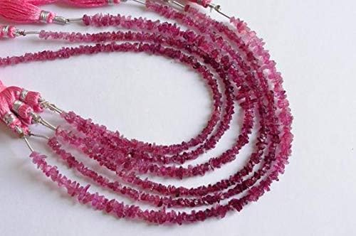2 Strands AAA 8 Inch 4-5mm Lustrous Natural Rubellite Tourmaline Rough Crystal Beads Strand Code-HIGH-58945