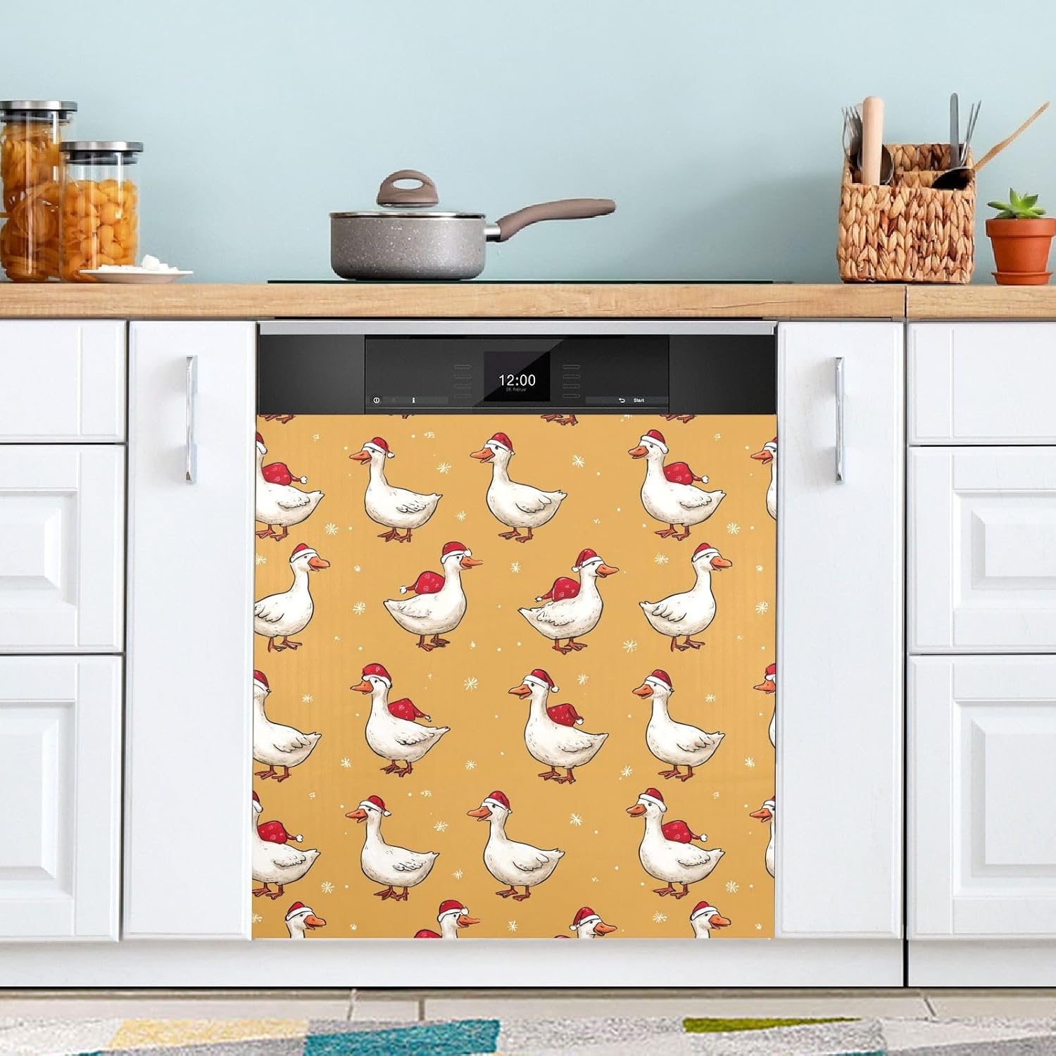 Pfrewn Christmas Winter Magnetic Dishwasher Cover Xmas Christmas Goose Hats Fridge Door Covers Kitchen Decal Vinyl Panel Decorative Refrigerator Laundry Appliances 23x26in