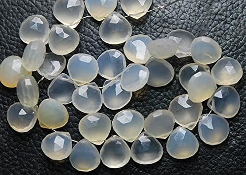 8 inch Strand of Natural Chalcedony 11-10mm Heart Faceted briolette Beads for DIY Jewelry Making. |BRIO_01731