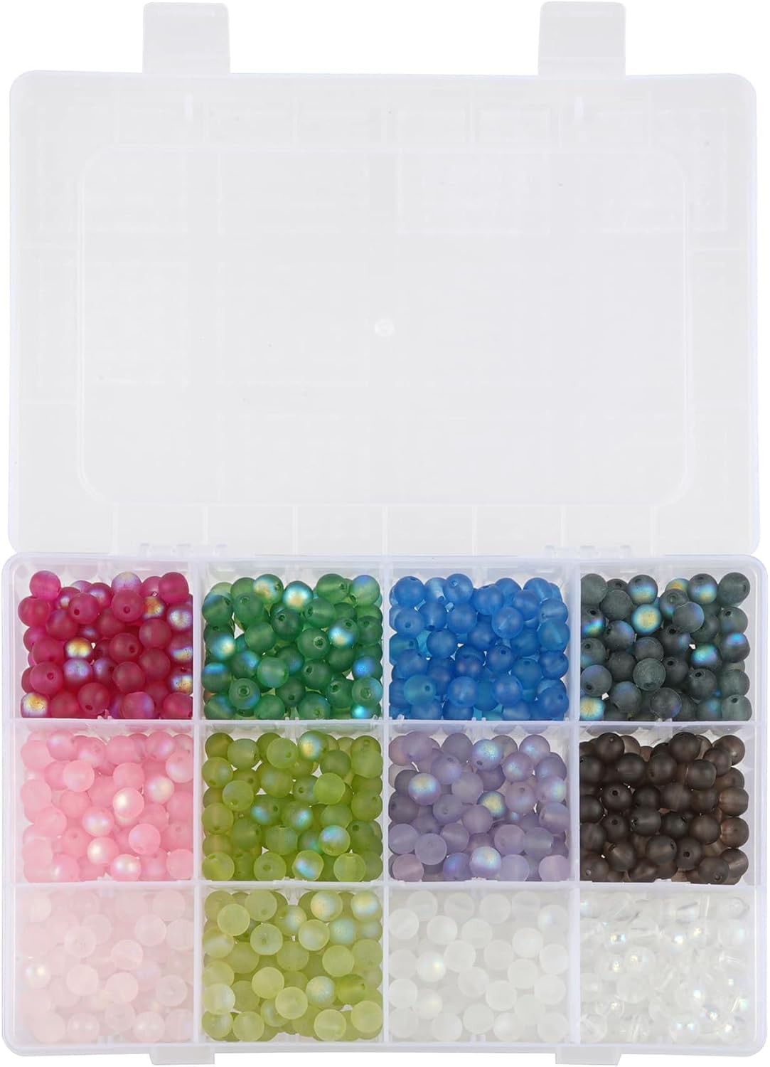 Bead Landing 8mm Aurora Borealis Glass Bead Mix – Round Glass Beads in Assorted Iridescent Colors for DIY Bracelets, Necklaces & Crafts, 6 Pack