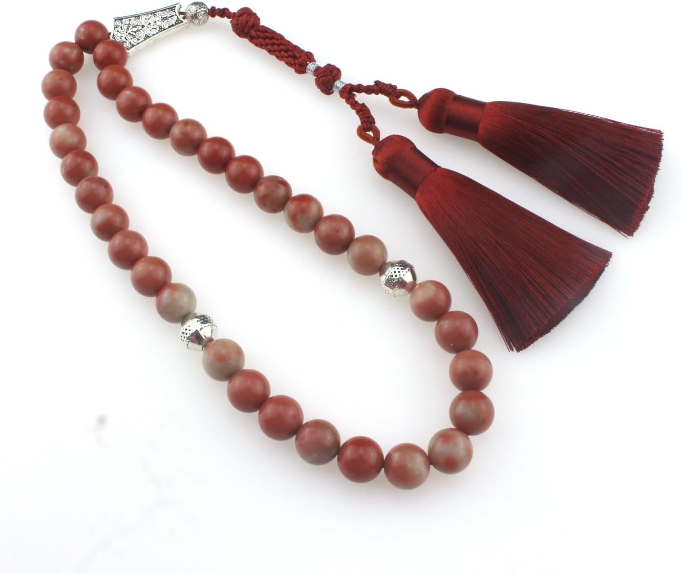 Muslims Islamic Dhikr 33 Tasbeeh Tasbih Prayer Beads, Brown Jade Stone Beads with Tassel