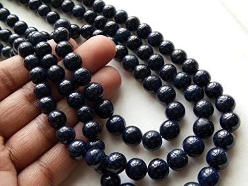 4.5 inch Strand Natural Blue Sapphire 6-7 mm Round Smooth Beads for Jewelry - Blue Sapphire Beads, Sapphire Plain Round Balls, Sapphire Necklace, 6mm-7mm, 4.5 inch, 12 pcs
