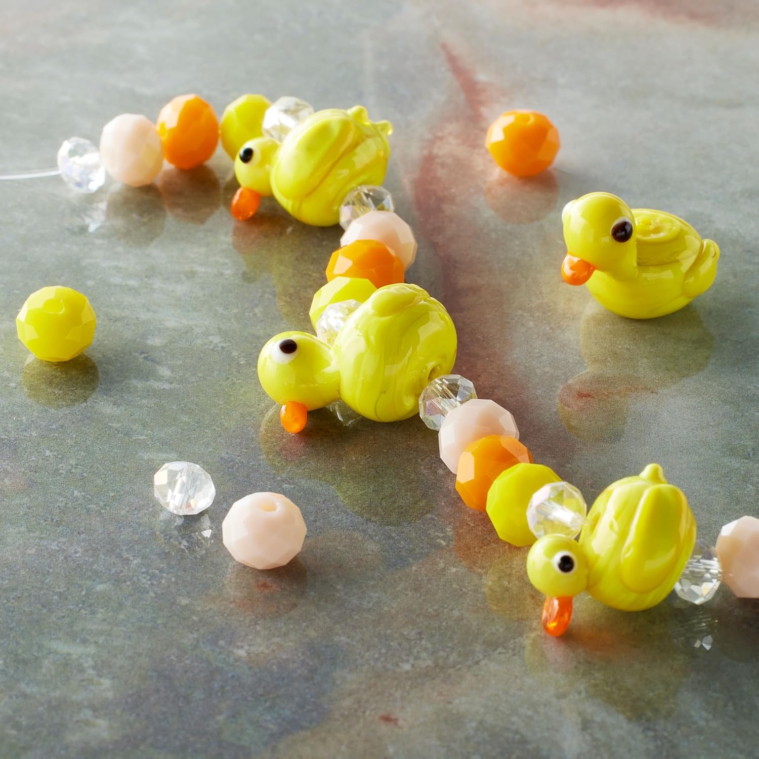 Bead Landing Yellow Duck Lampwork Glass Bead Mix – Handmade Farmhouse Beads with Spacer Beads for Jewelry Making & Crafts, 12 Pack
