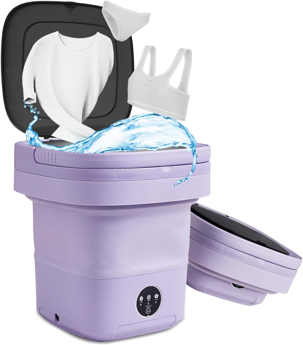 Portable Washing Machine, 11L Mini Folding Washer for Apartments, Dorms, RV and Travel, Compact Top Load Washer with Spin Basket and 3 Wash Modes for Small Loads, (Purple)