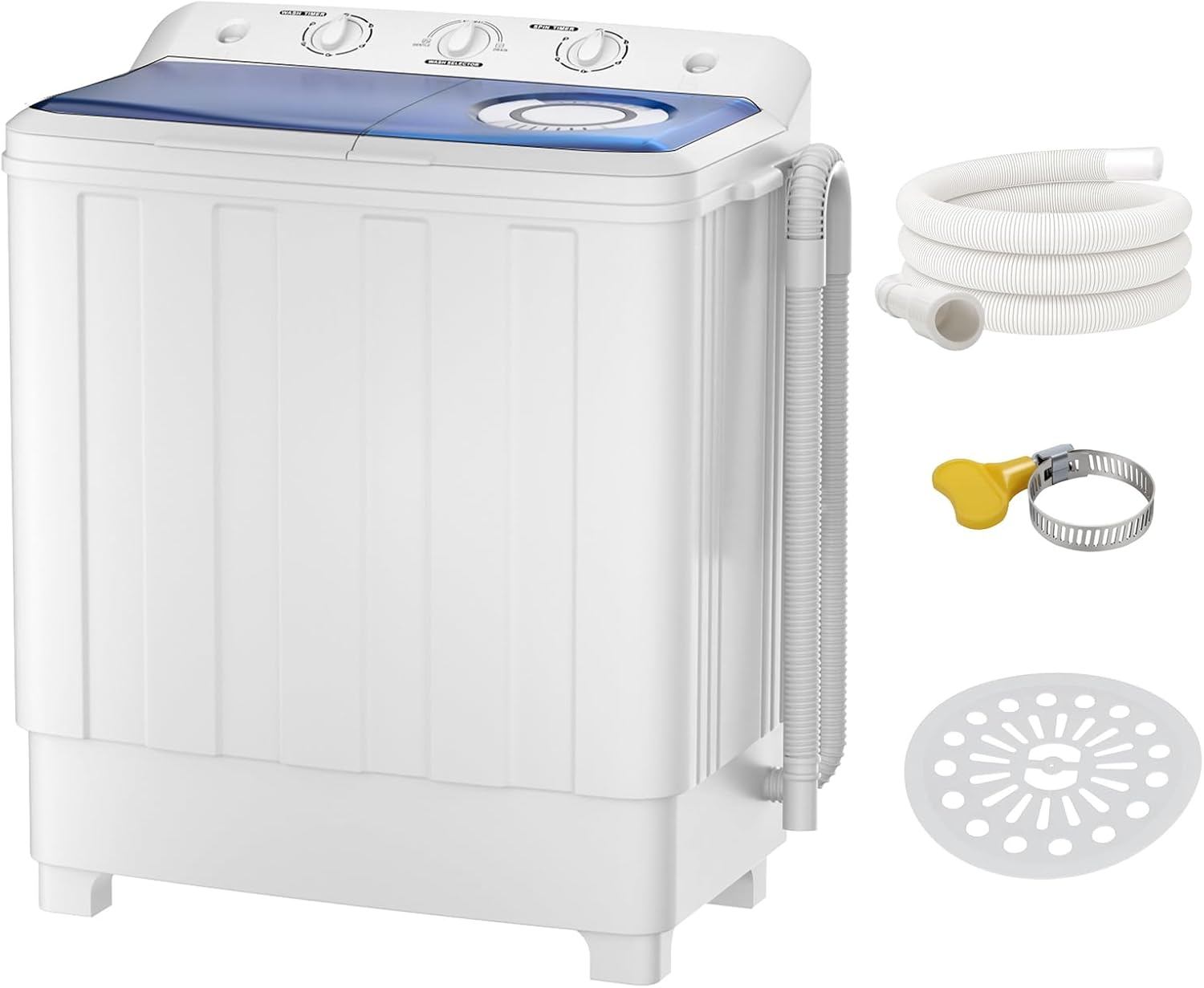 30Lbs Portable Washing Machine, Semi-automatic Compact Twin Tub Laundry Washer with Built-in Drain Pump, Time Control, 20Lbs Washer and 10Lbs Spin Dryer Combo for Apartments, Dorms, RVs