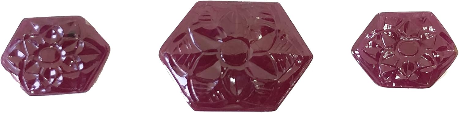 62.10 Ct Deep Red Ruby Flower Design Hand Carved Fancy Shape Layout Size 32 To 20 mm Loose Gemstone Wholesale 3 Pieces Lot For Making Jewelry