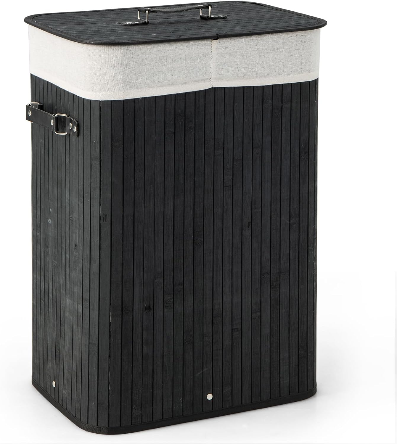 Giantex Bamboo Laundry Hamper with Lid, 72L Large & Tall Clothes Hamper with Removable Liner & Handles, Rectangular Laundry Basket for Small Spaces, Laundry Room, Bedroom (Black)