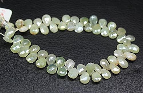 Natural Silver Mystic Coated Green Prehnite Faceted Pear Drop Gemstone Loose Beads 8
