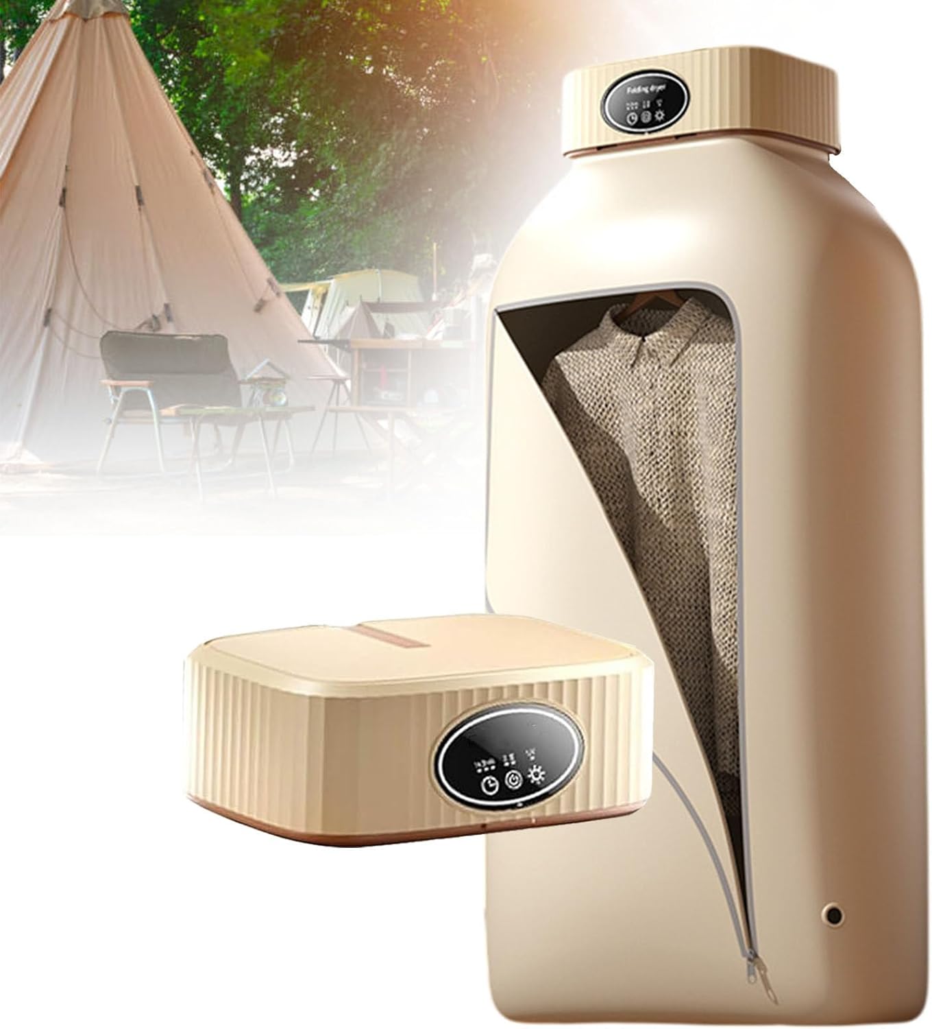 Portable Clothes Dryer, Foldable Electric Dryer, Wave Type Hook Design, 2-Speed Adjustment, 3-Speed Timed Drying, 1.5m Power Cord, Suitable for Hotel, Apartments, Dorms, Rvs,Beige