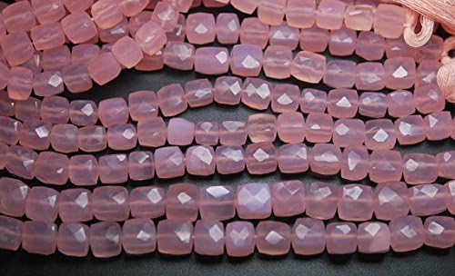 13 inch natural beads strand of 7-8mm faceted box pink chalcedony gemstone briolletes beads for DIY jewelry - necklace, bracelet, earring, ring.