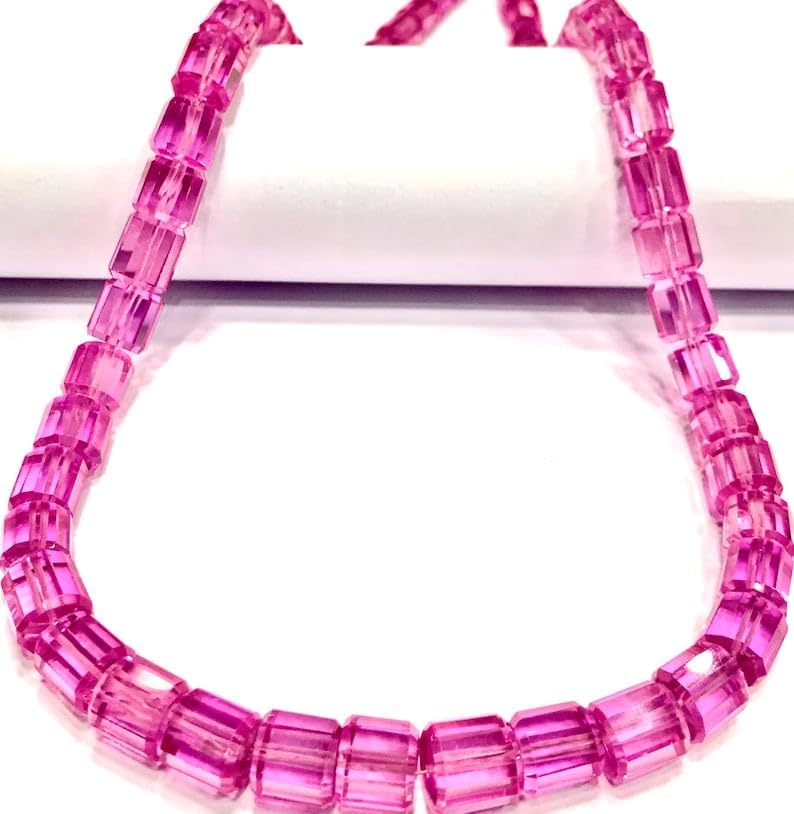 Natural PINK SAPPHIRE tube facated Beads 7mm to 9mm 19 inch long string jewelry making gemstone beads for necklace bracelet