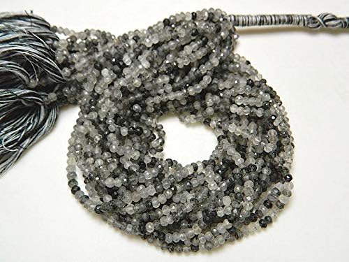 50 Strands Wholesale Black Rutilated Quartz Rondelles, Faceted Rondelle Beads, Approx 4mm Beads, 14 Inch Strand