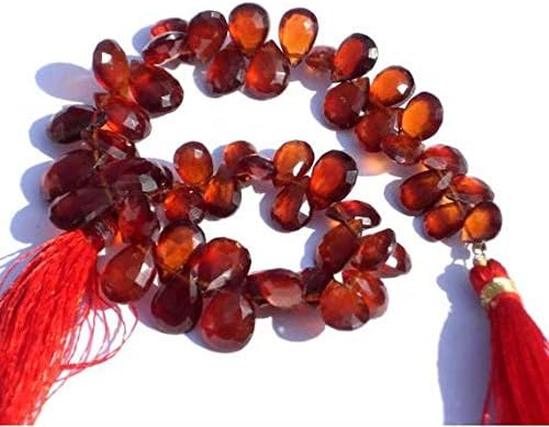 13 inch natural beads strand of 9x6-12x8mm faceted pear hessonite garnet gemstone briolletes beads for DIY jewelry - necklace, bracelet, earring, ring.