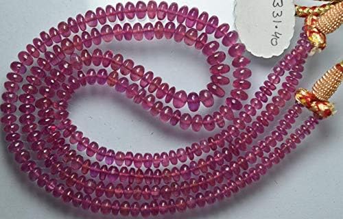 2 x 16 Inches Long Strand,Super Finest, Pink Sapphire Smooth Rondelles, Size 6.5-4mm