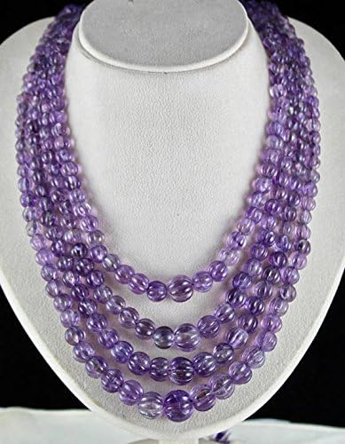 4 Line Natural AMETHYST Carved MELON Beads NECKLACE 20 INCHES 15 MM TO 5 MM