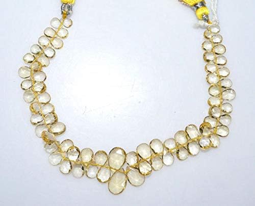 13 inch natural beads strand of 4x5-7.5x10.5mm faceted pear yellow aquamarine gemstone briolletes beads for DIY jewelry - necklace, bracelet, earring, ring.