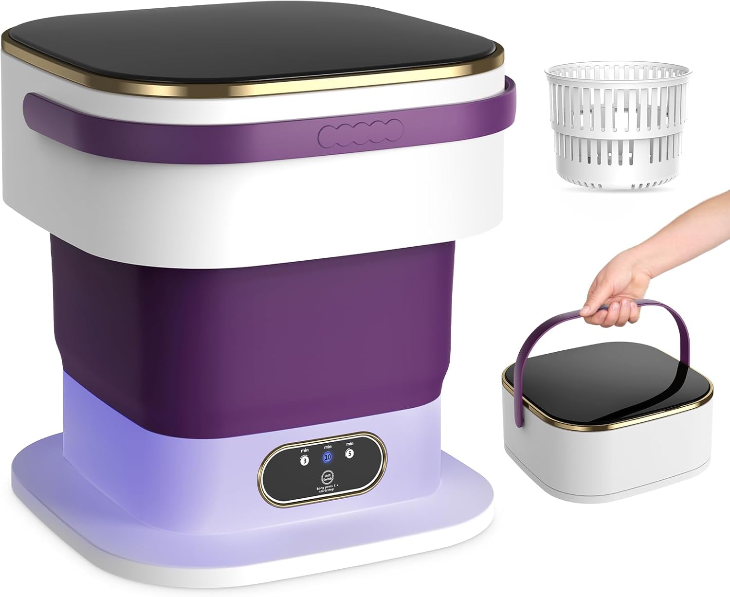 Portable Washing Machine, 15L Mini Washing Machine with Spin Basket & 3 Modes Deep Cleaning, Foldable Mini Washer for Apartments, Dorms, Camping (Purple)