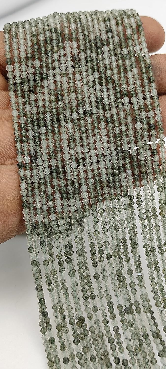 Hanumat Gems Lot of 5 Strands Natural Green Rutile Micro Cut Faceted Rondelle Beads,Rutile Faceted Beads,Rutile Rondelle Bead,Rutile Micro Cut Faceted Bead,2-2.5MM Beads,13 Inches Strand.