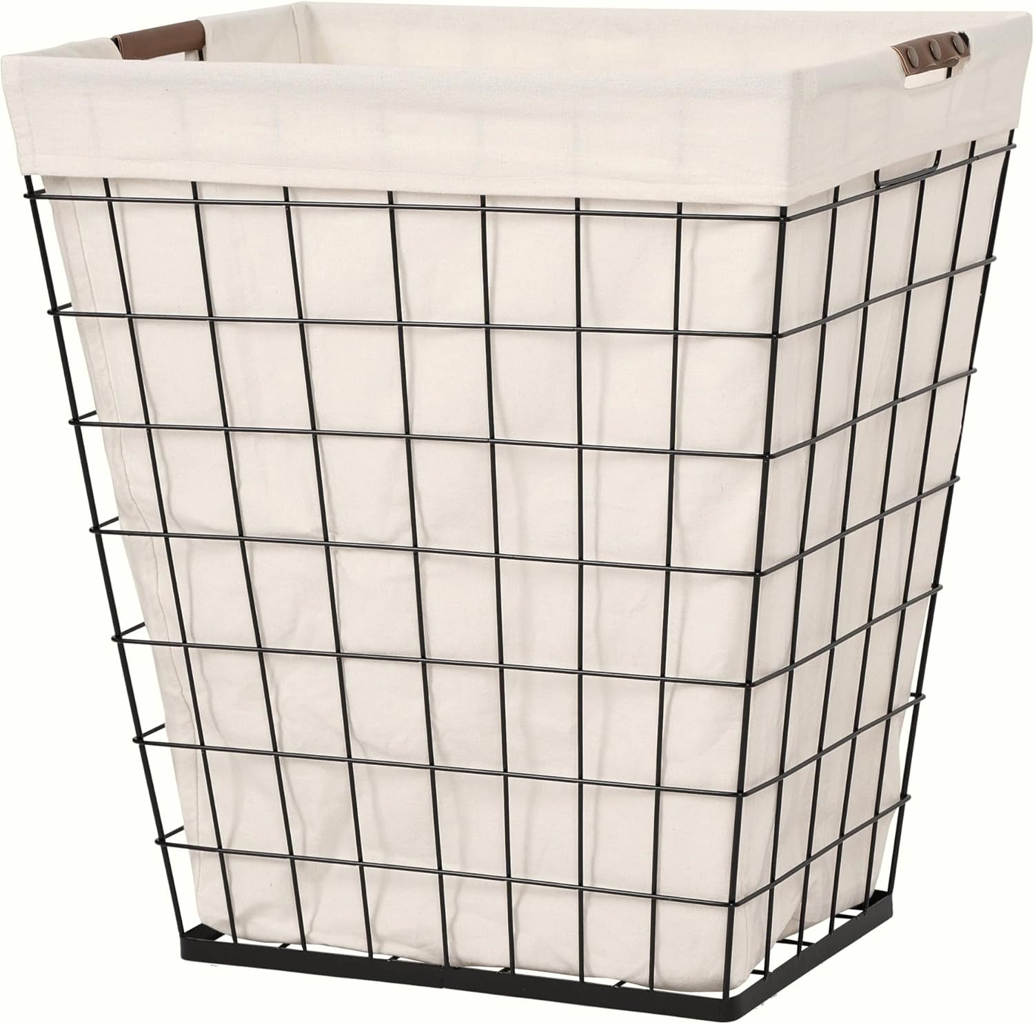 Steel Wire Laundry Hamper with Removable Cotton Blend Liner, Black, Natural, 75L Capacity, 20x15x22.4 Inch, Rectangular