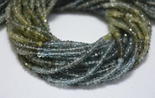 5 Strands, Shaded Moss Aqua Rondelle Beads, Moss Aquamarine Gem Stone, 3.5 mm Beads, Faceted Rondelle, Gemstone Beads, 13.5 Inch