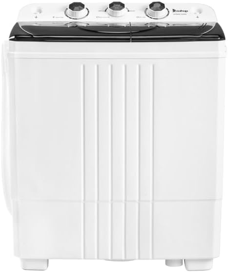 Twin Tub Washing Machine Semi-automatic Washing Machine with Built-in Drain Pump, 12lbs Mini Compact Washer, Portable Laundry Machine for Apartment, Dorms, RVs, White&Black US Standard