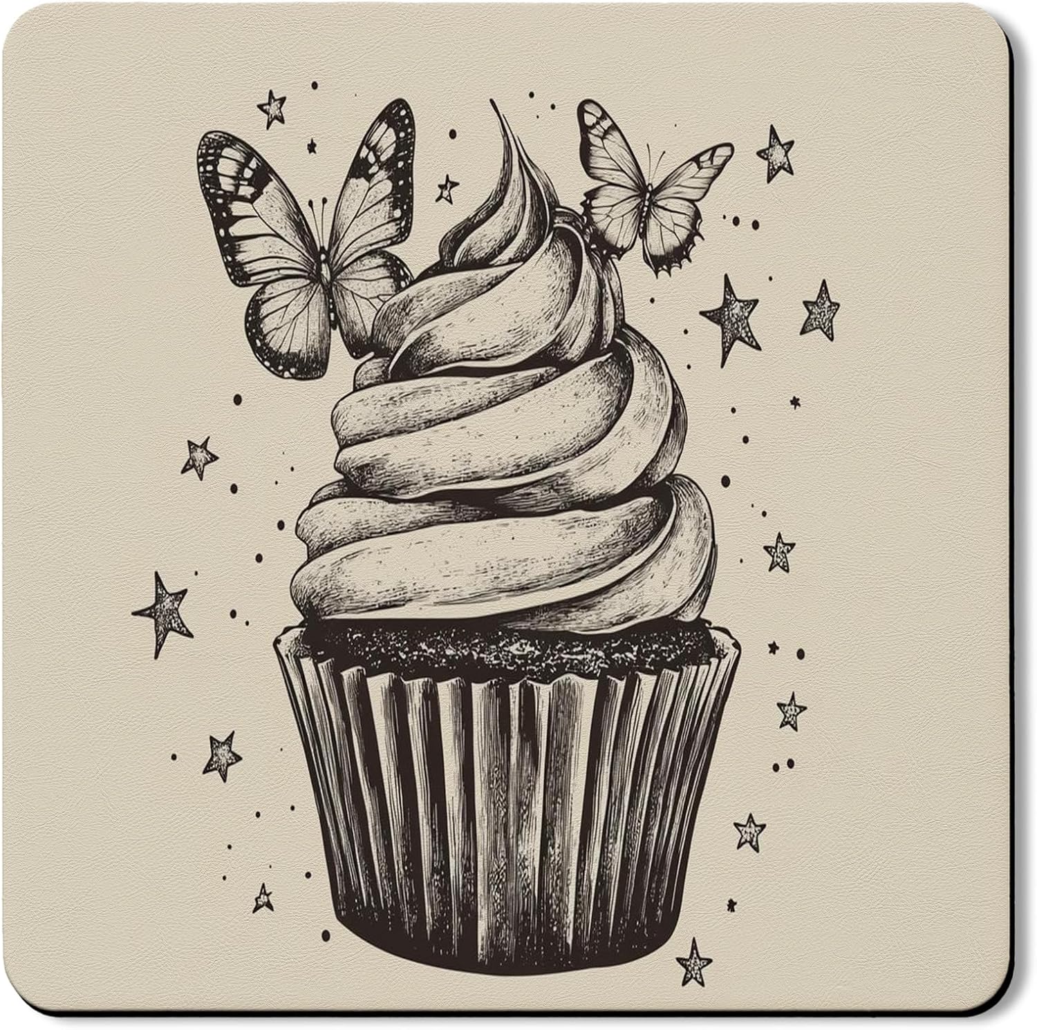 Butterfly Cupcake Washer Dryer Top Protector Mat, Vintage Fanciful Kitchen Appliance Dust Covers, Decorative Rubber Anti-slip Waterproof Washer And Dryer Mats for Laundry Room 24x24 Inch